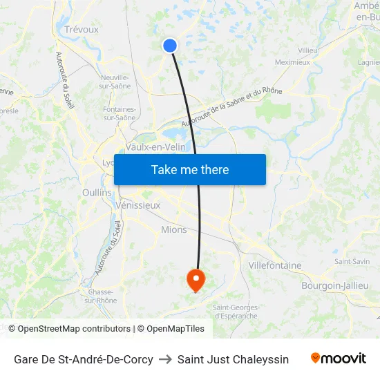 Gare De St-André-De-Corcy to Saint Just Chaleyssin map