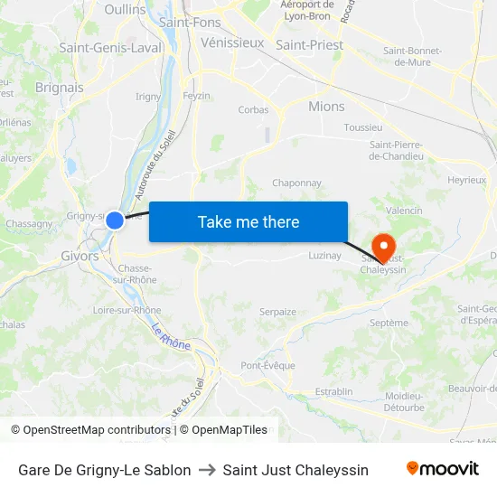 Gare De Grigny-Le Sablon to Saint Just Chaleyssin map