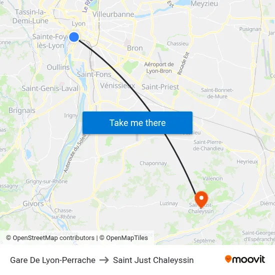 Gare De Lyon-Perrache to Saint Just Chaleyssin map