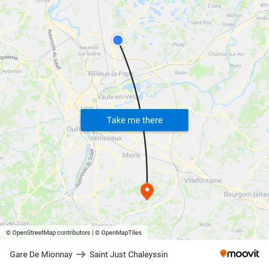 Gare De Mionnay to Saint Just Chaleyssin map