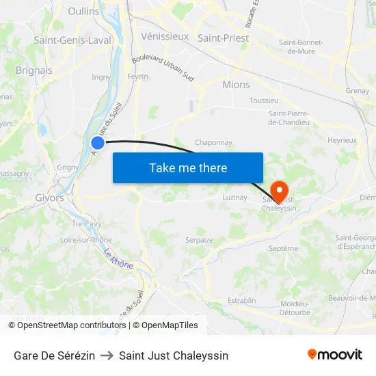 Gare De Sérézin to Saint Just Chaleyssin map