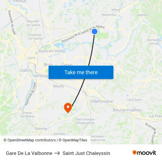 Gare De La Valbonne to Saint Just Chaleyssin map