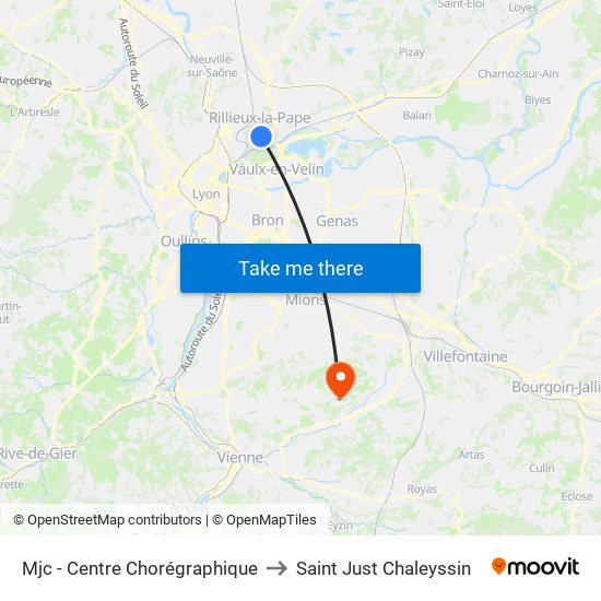 Mjc - Centre Chorégraphique to Saint Just Chaleyssin map