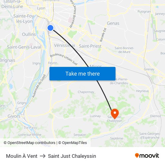 Moulin À Vent to Saint Just Chaleyssin map