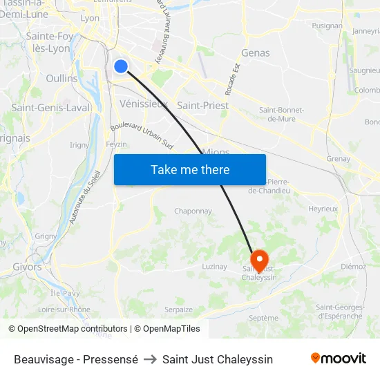 Beauvisage - Pressensé to Saint Just Chaleyssin map