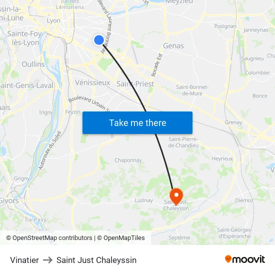 Vinatier to Saint Just Chaleyssin map