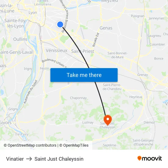 Vinatier to Saint Just Chaleyssin map