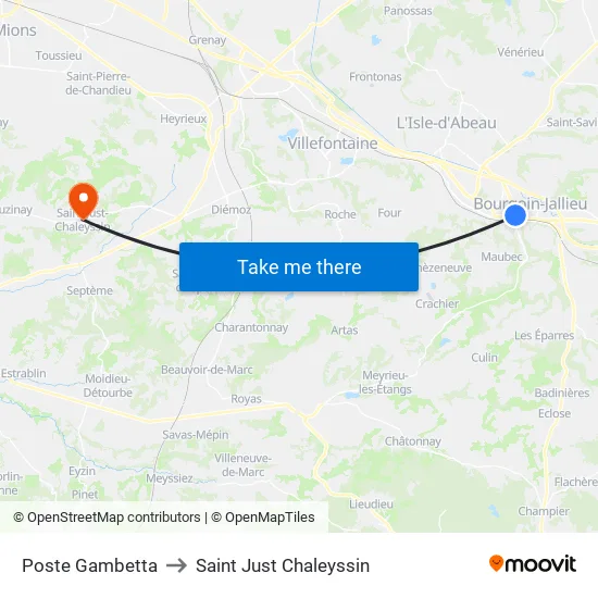 Poste Gambetta to Saint Just Chaleyssin map