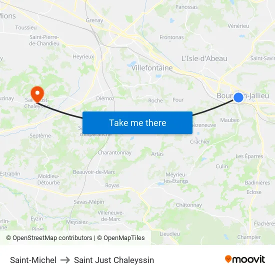 Saint-Michel to Saint Just Chaleyssin map