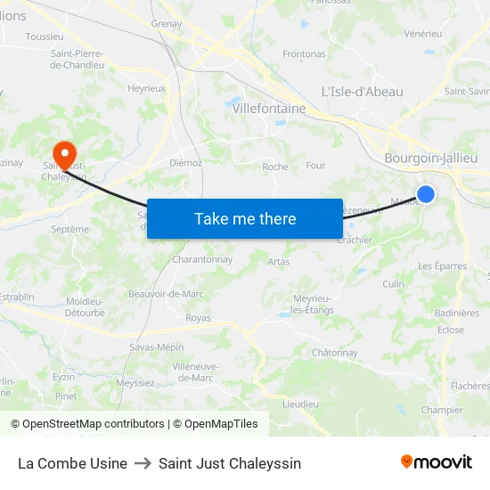 La Combe Usine to Saint Just Chaleyssin map
