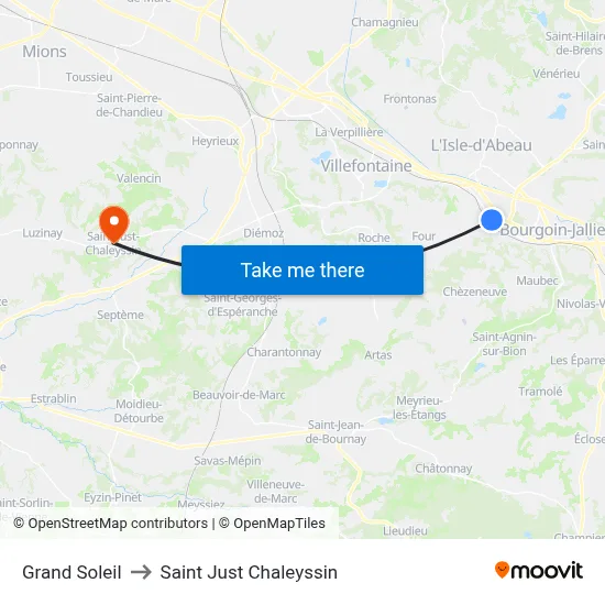 Grand Soleil to Saint Just Chaleyssin map
