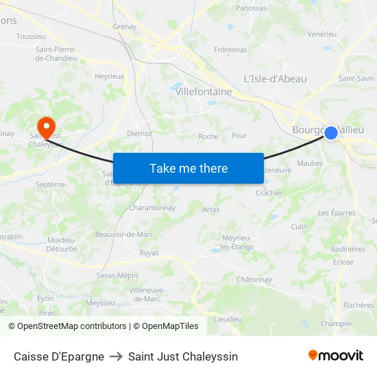 Caisse D'Epargne to Saint Just Chaleyssin map