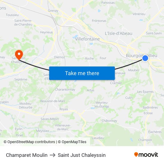 Champaret Moulin to Saint Just Chaleyssin map