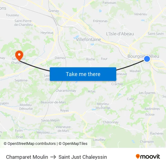 Champaret Moulin to Saint Just Chaleyssin map