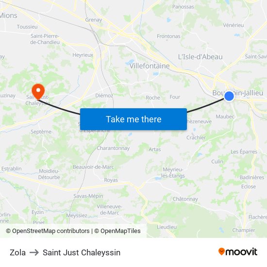 Zola to Saint Just Chaleyssin map