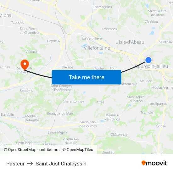 Pasteur to Saint Just Chaleyssin map