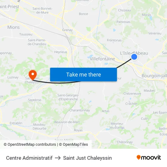 Centre Administratif to Saint Just Chaleyssin map