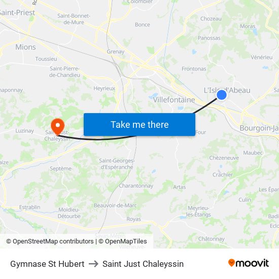 Gymnase St Hubert to Saint Just Chaleyssin map
