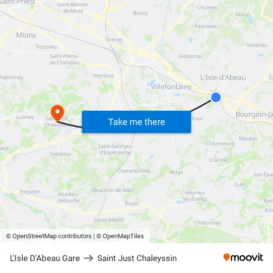 L'Isle D'Abeau Gare to Saint Just Chaleyssin map
