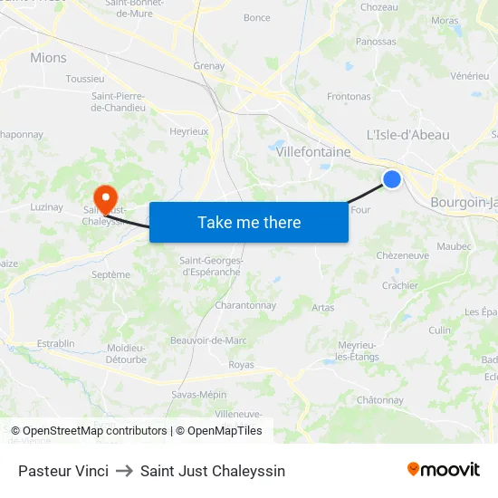 Pasteur Vinci to Saint Just Chaleyssin map