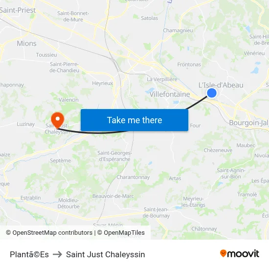 Plantã©Es to Saint Just Chaleyssin map