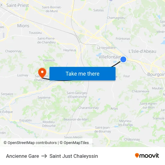 Ancienne Gare to Saint Just Chaleyssin map