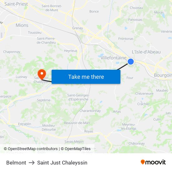 Belmont to Saint Just Chaleyssin map