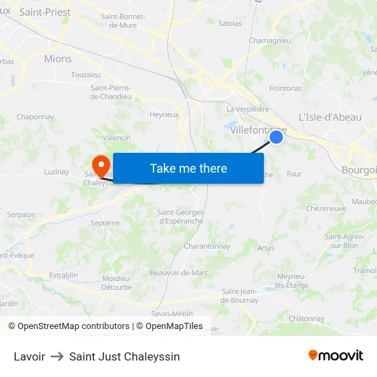 Lavoir to Saint Just Chaleyssin map
