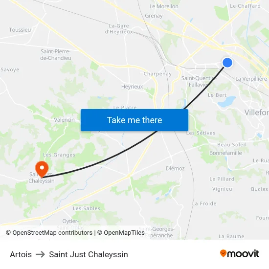 Artois to Saint Just Chaleyssin map