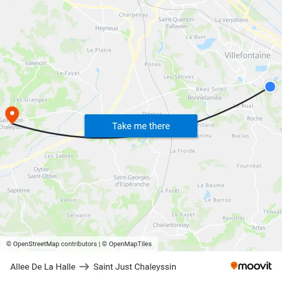 Allee De La Halle to Saint Just Chaleyssin map