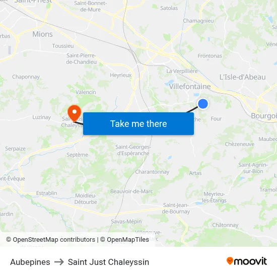 Aubepines to Saint Just Chaleyssin map