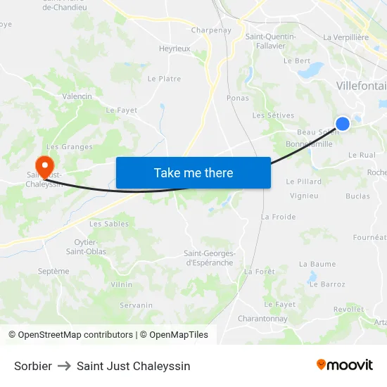 Sorbier to Saint Just Chaleyssin map