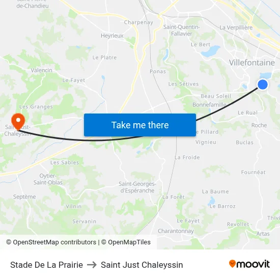 Stade De La Prairie to Saint Just Chaleyssin map