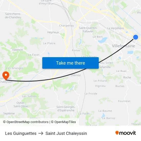 Les Guinguettes to Saint Just Chaleyssin map