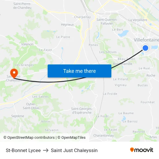 St-Bonnet Lycee to Saint Just Chaleyssin map