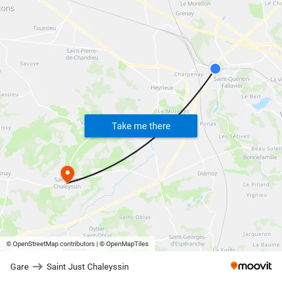 Gare to Saint Just Chaleyssin map