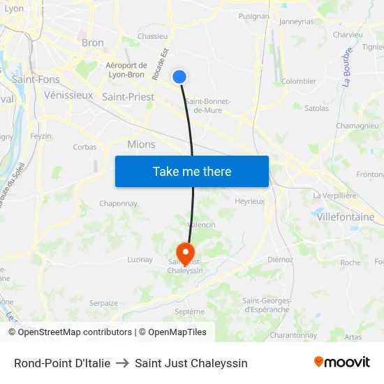 Rond-Point D'Italie to Saint Just Chaleyssin map