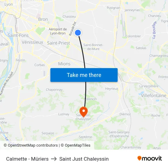 Calmette - Mûriers to Saint Just Chaleyssin map