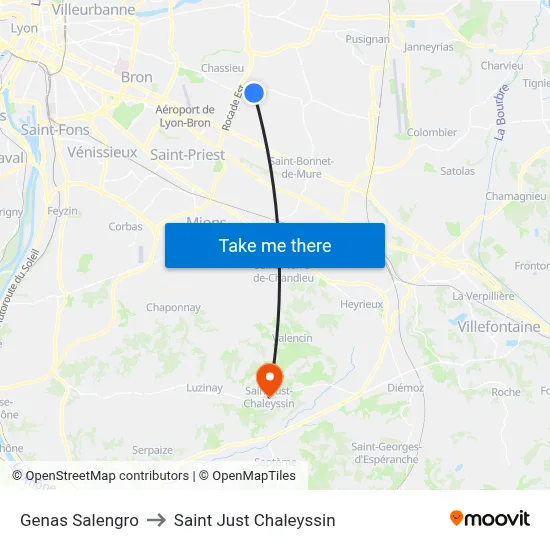 Genas Salengro to Saint Just Chaleyssin map
