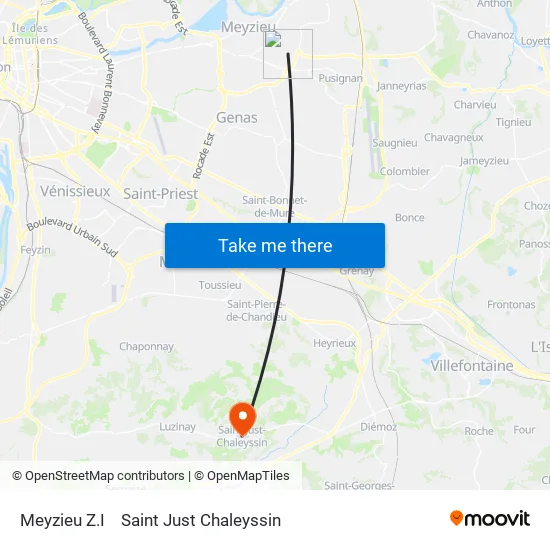 Meyzieu Z.I to Saint Just Chaleyssin map