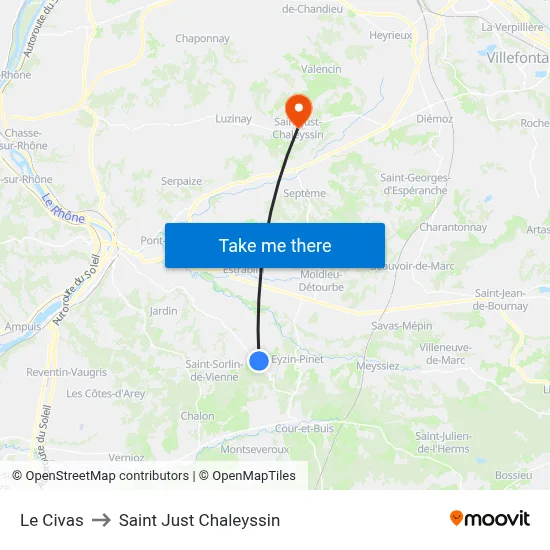 Le Civas to Saint Just Chaleyssin map