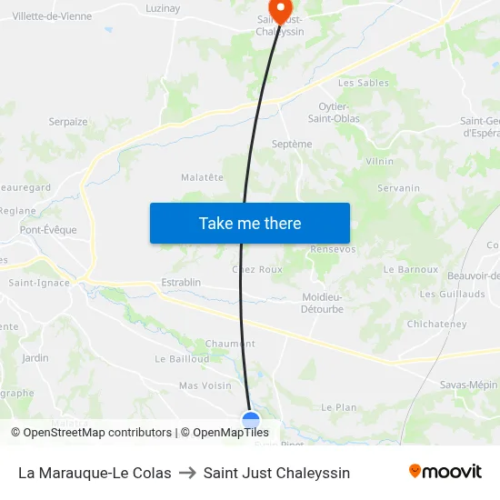 La Marauque-Le Colas to Saint Just Chaleyssin map