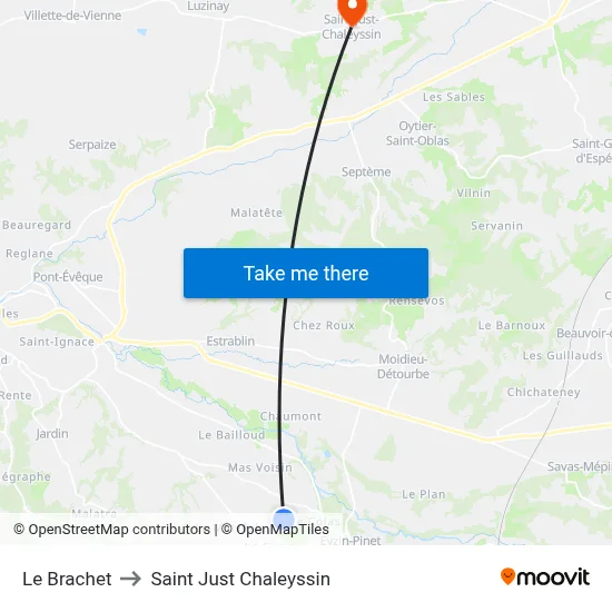Le Brachet to Saint Just Chaleyssin map