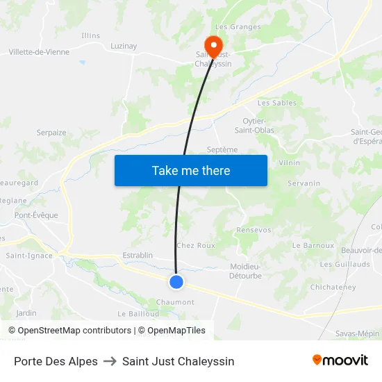 Porte Des Alpes to Saint Just Chaleyssin map