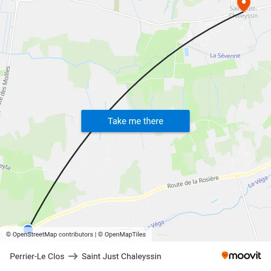 Perrier-Le Clos to Saint Just Chaleyssin map