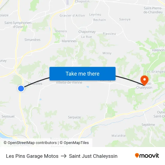 Les Pins Garage Motos to Saint Just Chaleyssin map