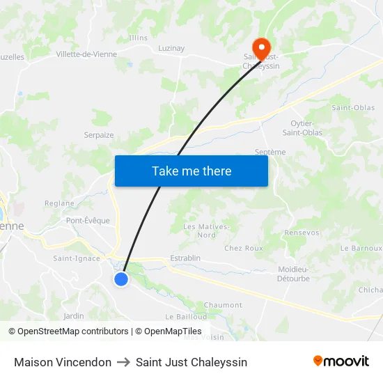 Maison Vincendon to Saint Just Chaleyssin map