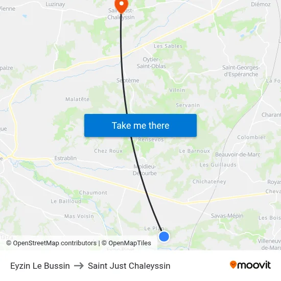 Eyzin Le Bussin to Saint Just Chaleyssin map
