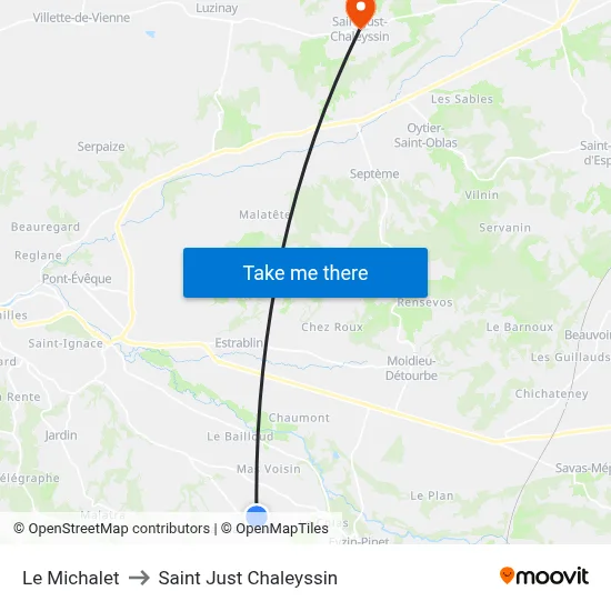 Le Michalet to Saint Just Chaleyssin map