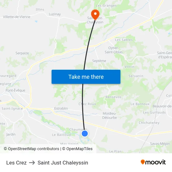 Les Crez to Saint Just Chaleyssin map